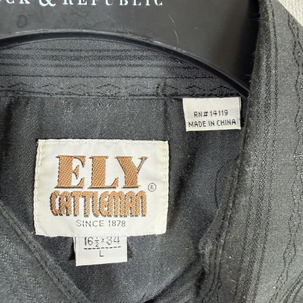 Ely Cattleman Shirt Men 16.5 34 Large Black Pearl Snap Long Sleeve Western Rodeo - Picture 3 of 9